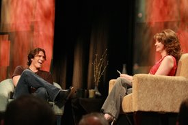 Joe Nichols laughs along with the crowd and Lorianne on CMA Celebrity Close Up from 2008. Photo by David Vestpie, Copyright 2008 Great American Country.